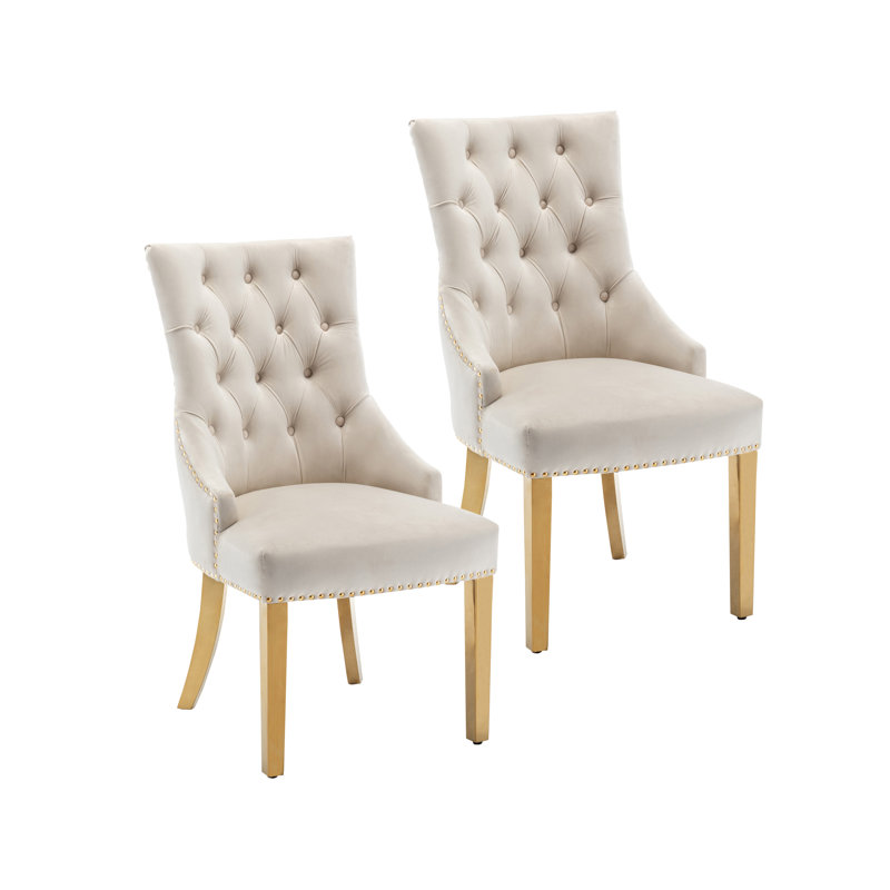Dillmon Tufted Velvet Dining Chair with Gold Chrome Legs, Cream Velvet