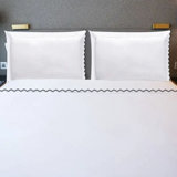 400TC Cotton Small Scallop Embroidery Cotton 4 Piece Sheet Set Fitted Sheet Fits Upto 16" Deep Pocket