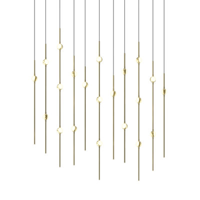 Constellation - Aries 36" Rectangle LED Pendant - Satin Nickel Fixture - Clear Faceted Acrylic Shade - 3000K - 240" Cable