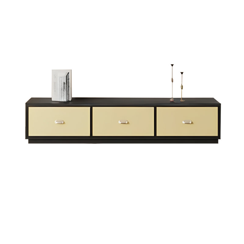 Retro Style Wood TV Stand with Closed Bottom, 15.75"H x 70.86"L x 15.75"W, Black/Yellow