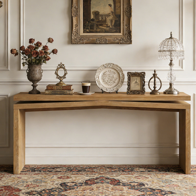 Console 65 pouces en placage de bois massif rustique, Brun antique
