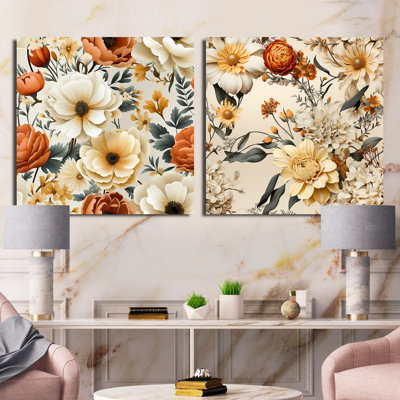 Rillie - Ensemble de 2 collages carrés floraux
