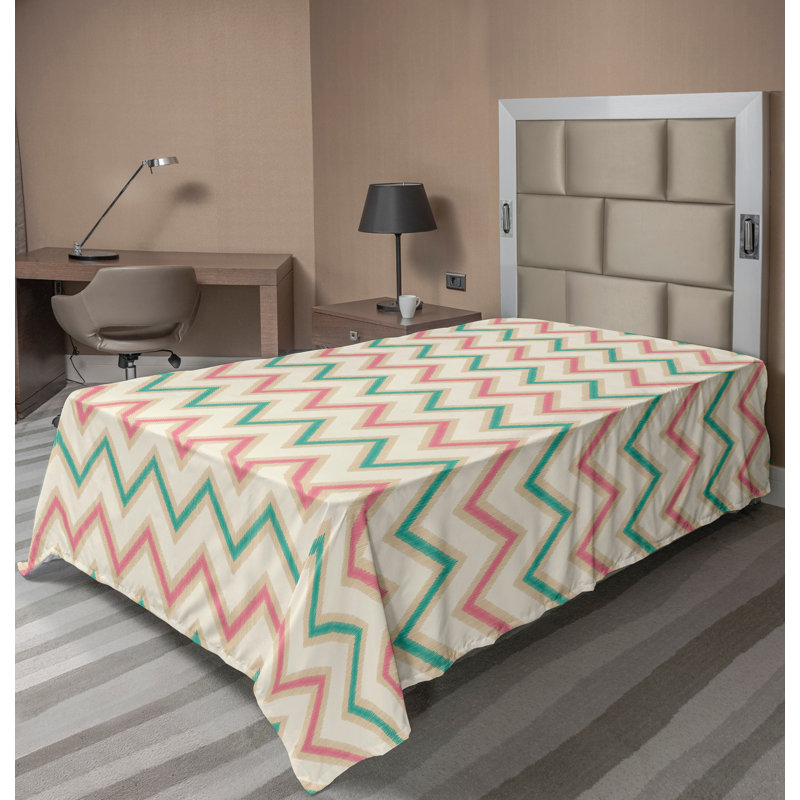 Ambesonne Top Flat Sheet Royal, Twin Flat Sheet, Pink Cream Green Chevron 5