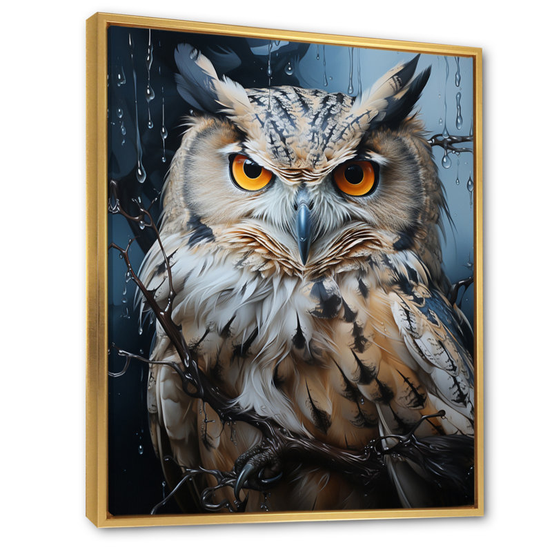 «Grey Owl Nights Watch I», art mural hibou, H 32 po x l 16 po x P 1 po, Cadre flottant doré
