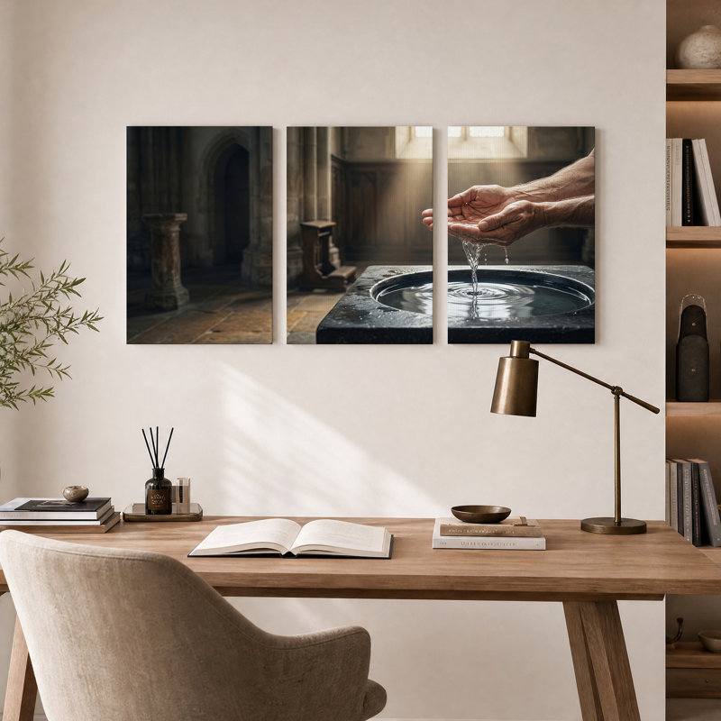 «Hands Versing Water Into Stone», ensemble de 3 toiles sur toile, H 18 po x l 12 po x 3 pièces
