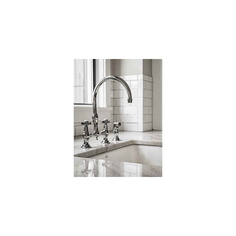 Fairfield Kitchen Bridge Faucet with Side Spray, Polished Chrome