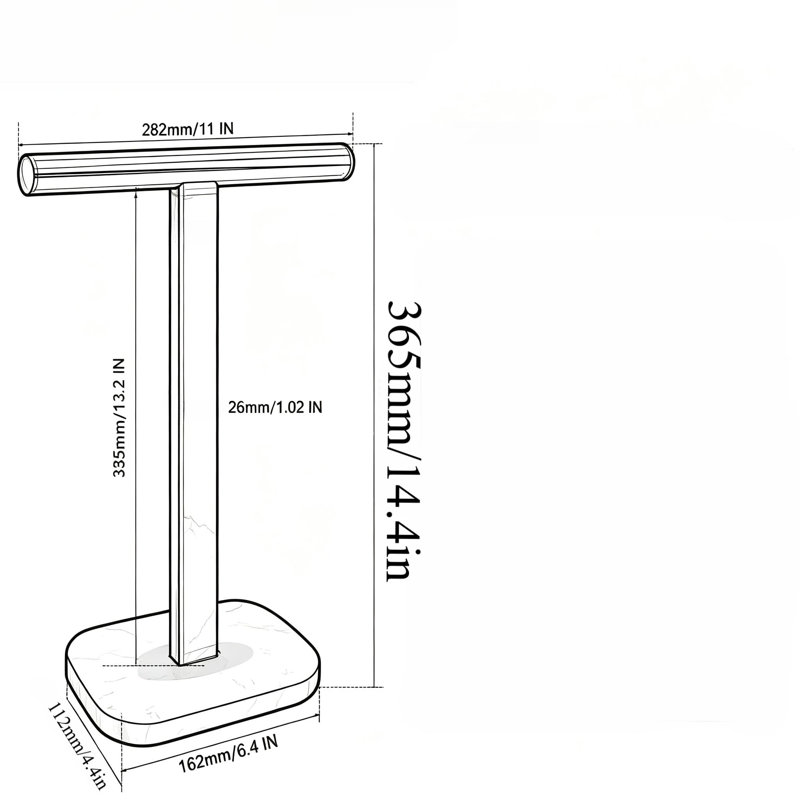 Porte-serviettes en forme de T avec base en marbre, barre porte-serviettes sur pied pour salle de bain, cuisine ou comptoir, porte-serviettes en acier inoxydable antirouille, anneau porte-serviettes moderne.