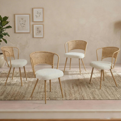 Chaise à oreilles en rotin avec coussin en mousse de velours, dossier en rotin tissé respirant, pieds en métal avec patins réglables, fauteuil d'appoint facile à assembler