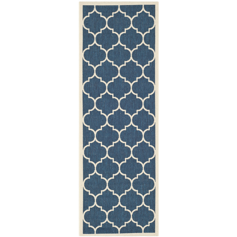 Herefordshire Performance Geometric Indoor/Outdoor Area Rug, Runner 2'3" x 10', Blue/Beige