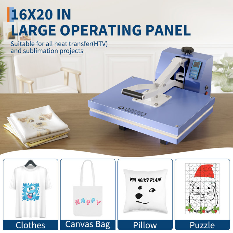 Presse à chaud 16 po x 20 po / 16 po x 24 po, presse à chaleur, technologie de chauffage uniforme, grand panneau de commande, sublimation numérique par transfert de chaleur pour t-shirts, vêtements, sacs en toile