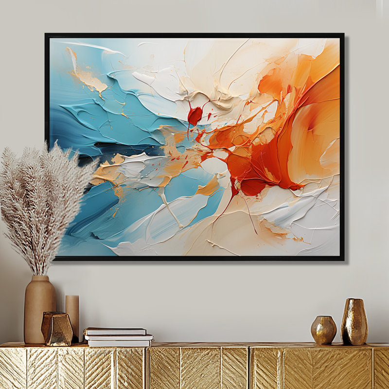 Coming Together - Art mural abstrait, 30" H x 40" W x 1.5" D, Toile avec cadre flottant noir