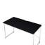 Bureau contemporain avec piètement traîneau stable et étagère de rangement. Bureau rectangulaire noir élégant avec compartiments de rangement.