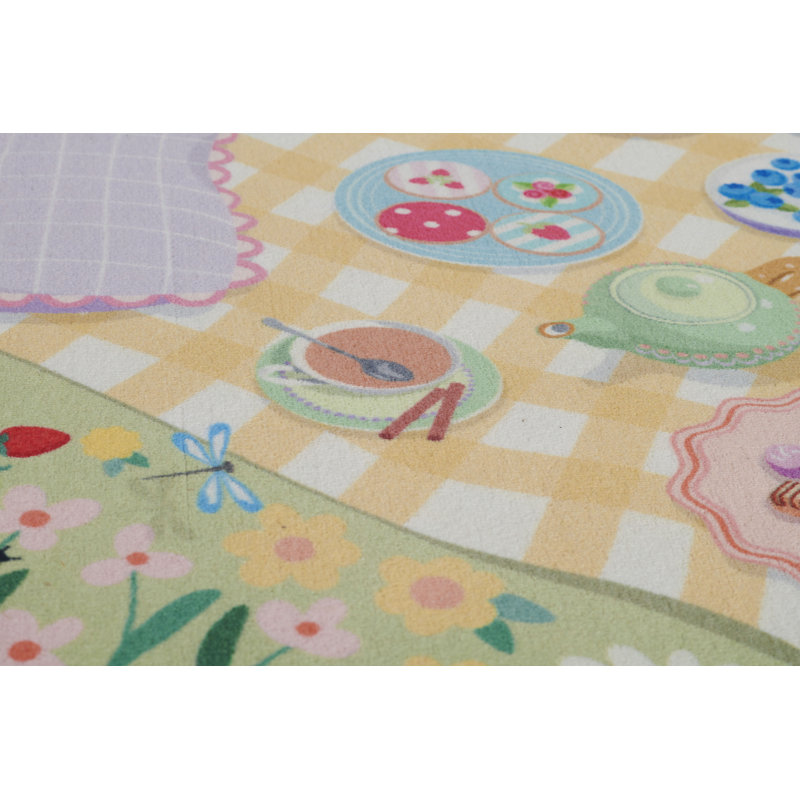 Momeni Playground Tea Party Green Kid Rug Round, Round 6'