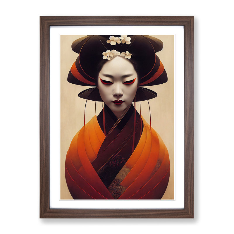 Modern Geisha No.3 - Framed Print, 46cm H x 34cm W x 2cm D, Walnut
