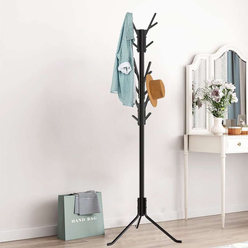 Freestanding Metal Coat Rack For Entryway And Corner, Black