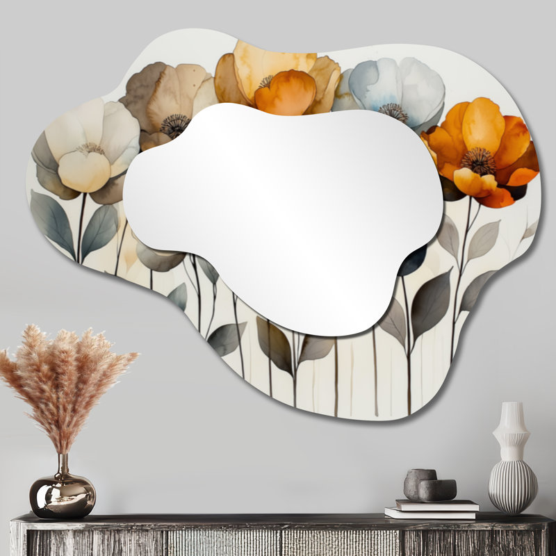 Autumn Harmony Peonies Flowers Bouquet I - Peonies Irregular Asymmetrical Mirror, Traditional Wall Mirror, Printed on Metal