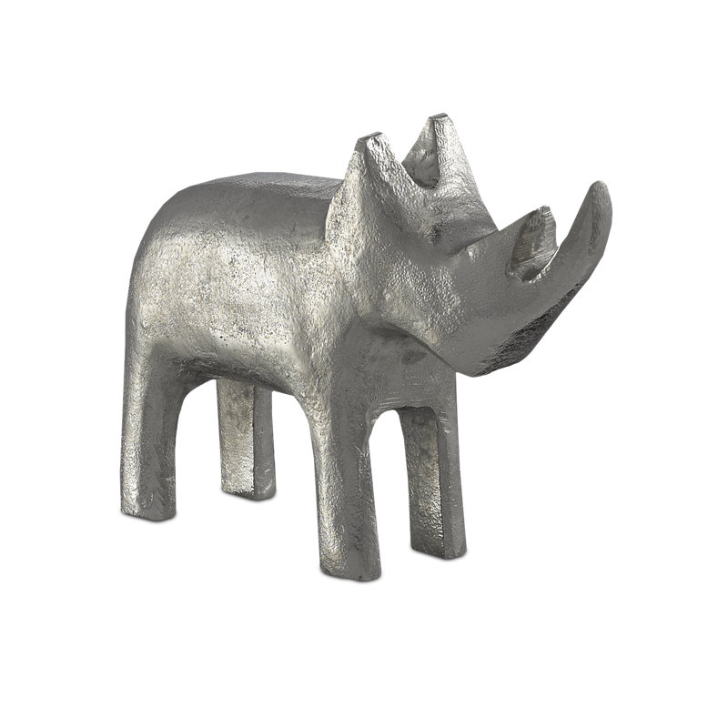 Kano Rhino Figurine, 7.75" H x 3" W x 11" D, Silver