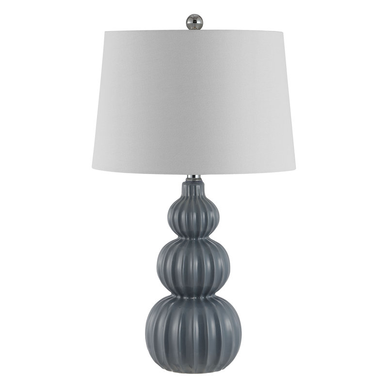Gray Ceramic Triple Gourd Table Lamp with White Shade