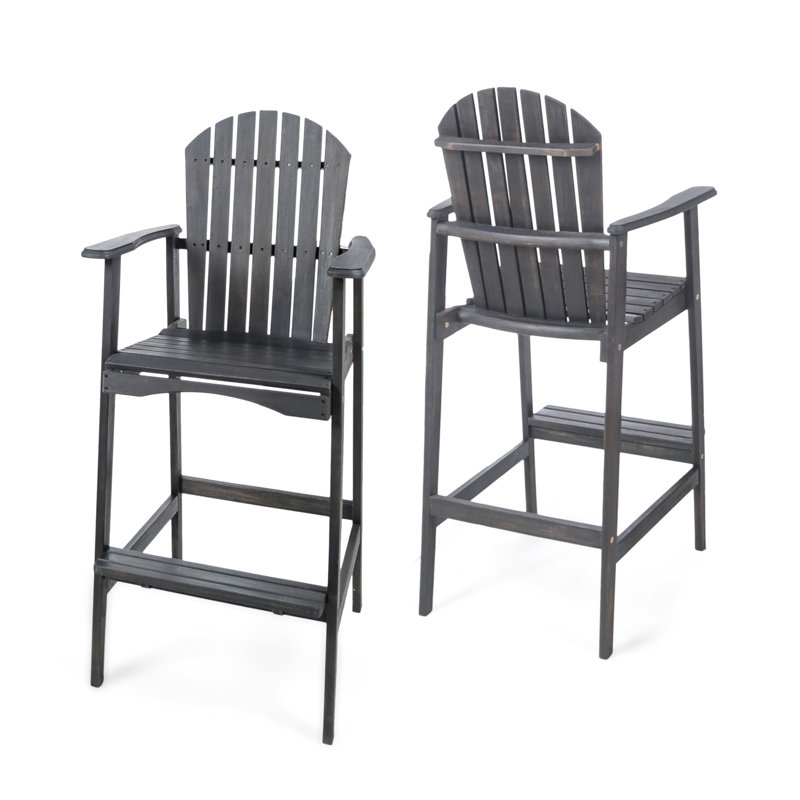Tabourets de bar d'extérieur en bois d'acacia Adirondack, gris foncé