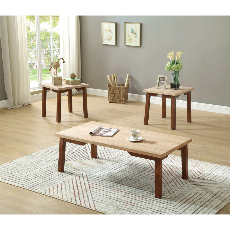 Ensemble de 3 tables basses beiges et brunes 3 pièces Table de bout rectangulaire 2 pièces, Beige/brun