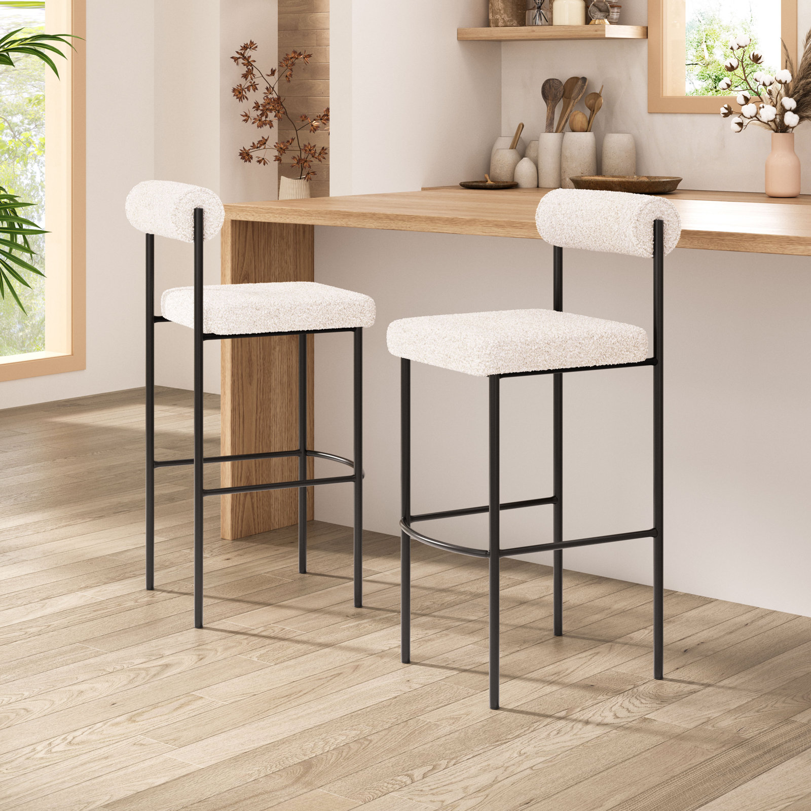 Livorno Short Counter Stool, White, Bar Stool (29.9" Seat Height), Black