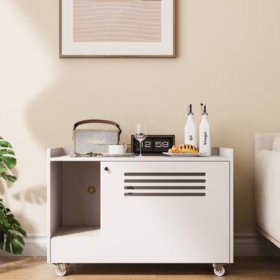 Litière blanche moderne pour chat avec clôture latérale supérieure, table de maison pour animal de compagnie et banc de rangement, facile à déplacer, barrière anti-odeurs avec grille de convection, meubles cachés pour grands chats, table de bout,