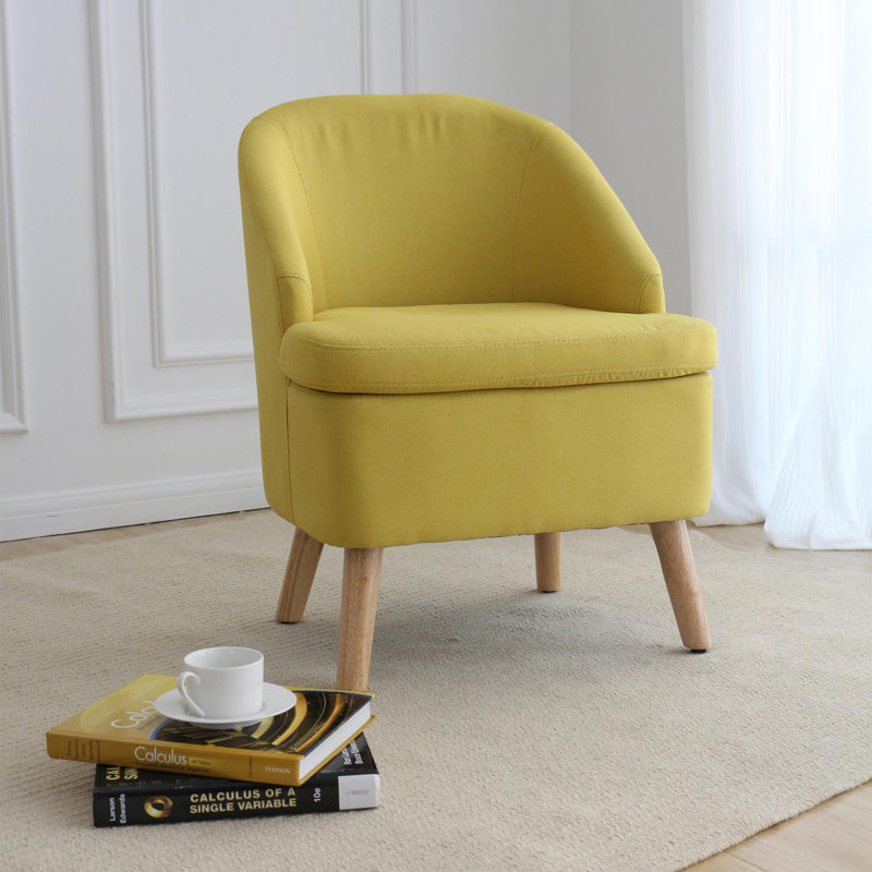 Fauteuil demi-tonneau de 22 po Emra, Mélange de lin jaune