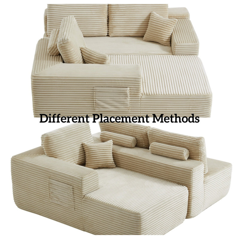 Canapé modulaire de 104 po avec méridienne en forme de L, canapé modulaire moderne avec assise profonde et poches latérales de 104 po
