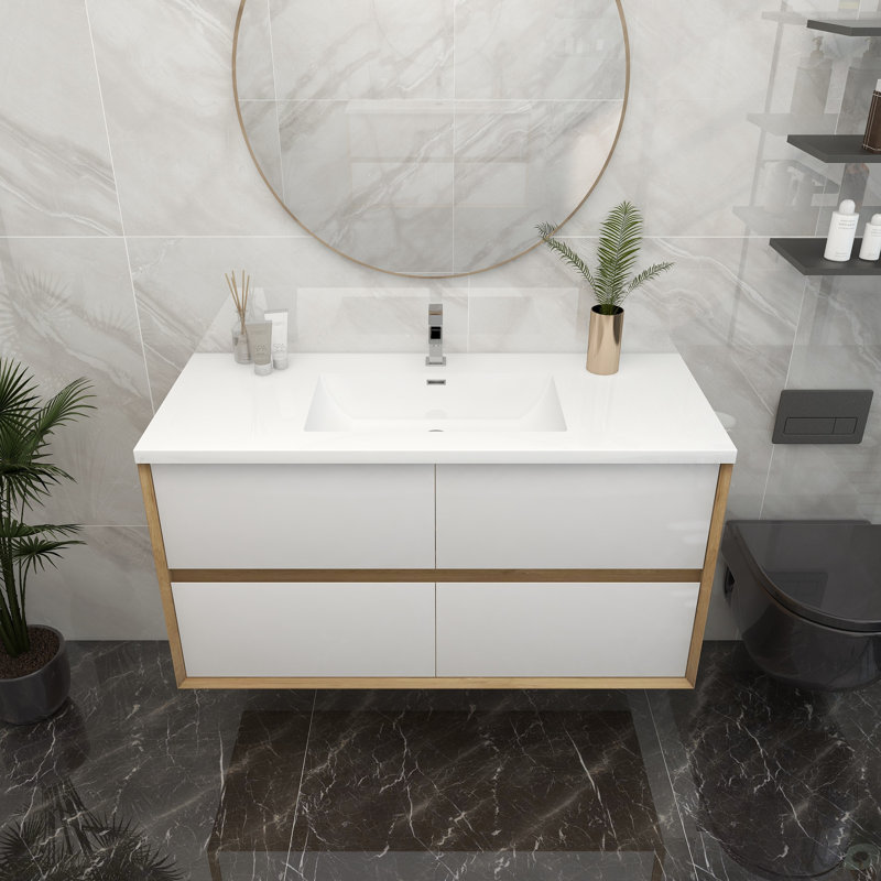 Meuble-lavabo mural simple 48 po, Blanc brillant