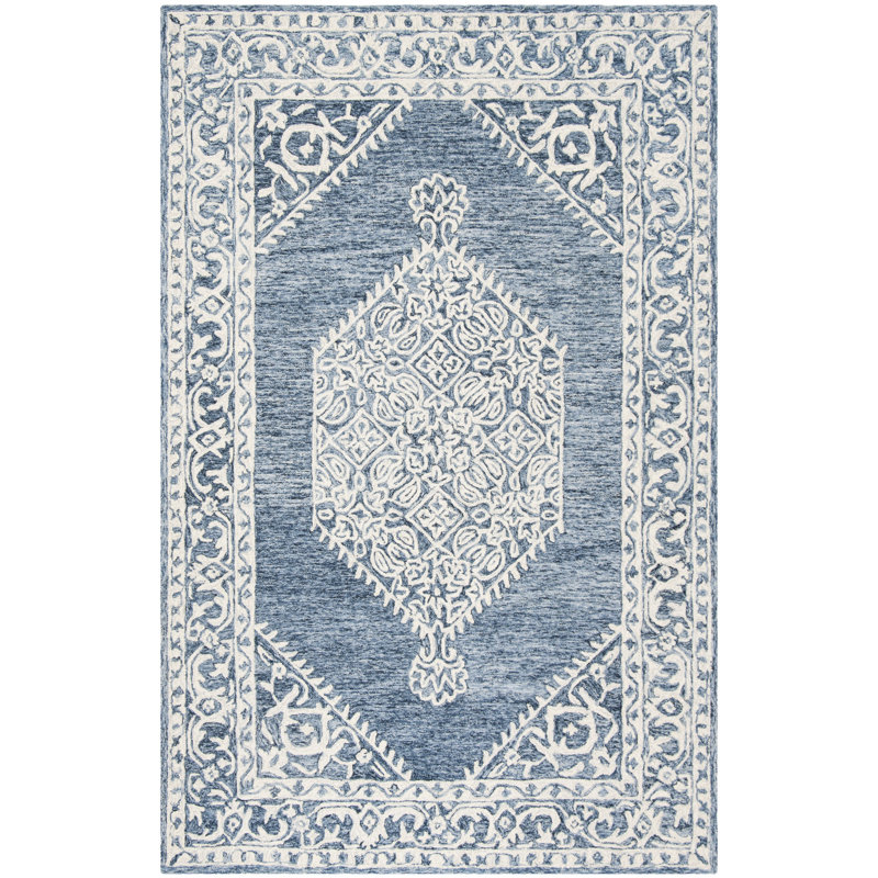 Salerna Micro-Loop Hand Tufted Wool/Cotton Oriental Rug in Ivory/Blue