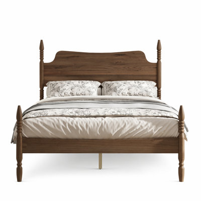 Platform Bed Frame,Spindle Bed with Curved Tall Headboard