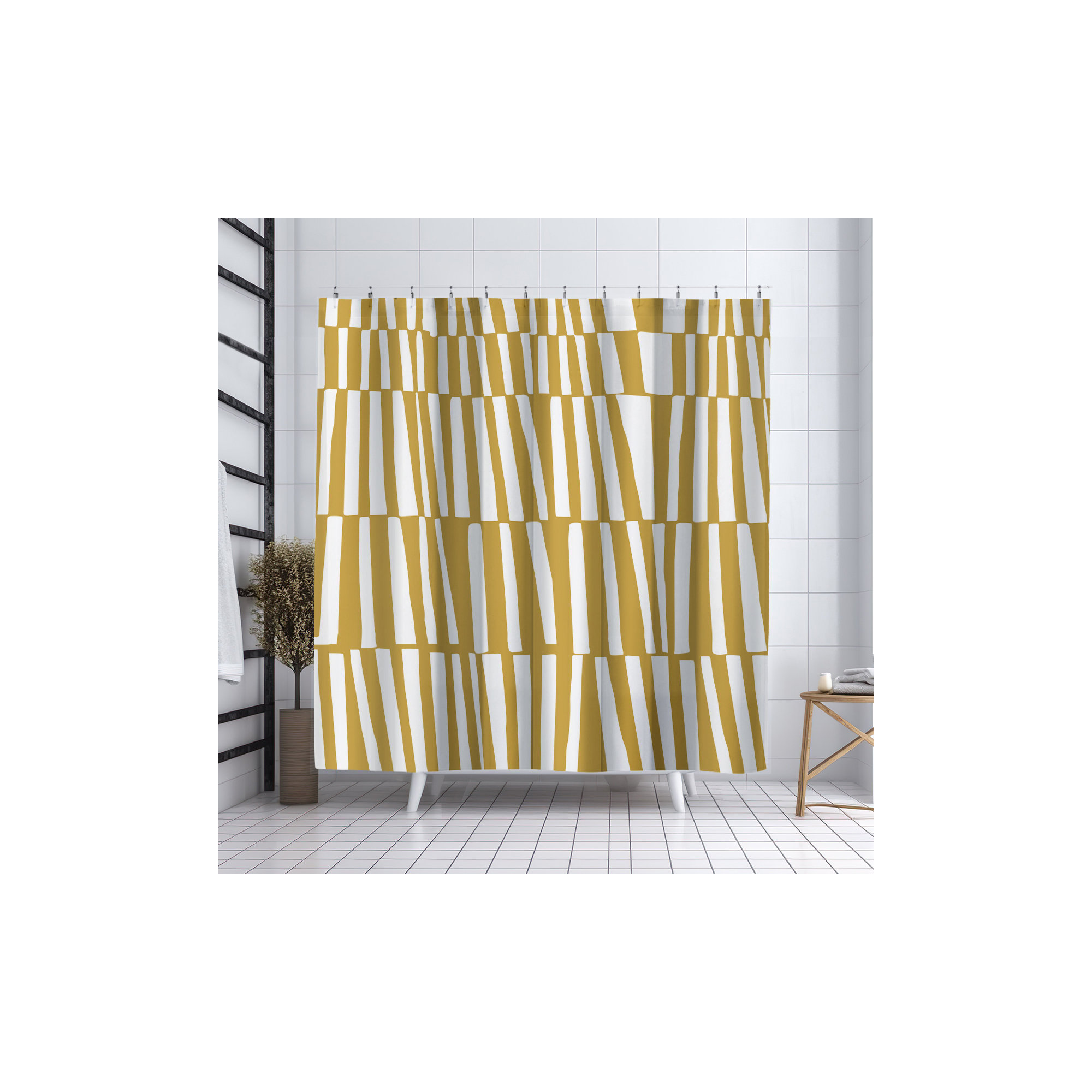 Thora Abstract Mid-Century Shower Curtain, Yellow