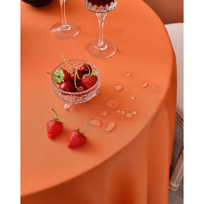 Orange 210 GSM Water & Stain Resistant Round Tablecloth For Circle Table - Solid 48 Inch Table Cloth Cover In Wrinkle Free Durable Washable Polyester Fabric For Wedding, Party, Banquet, Dinner