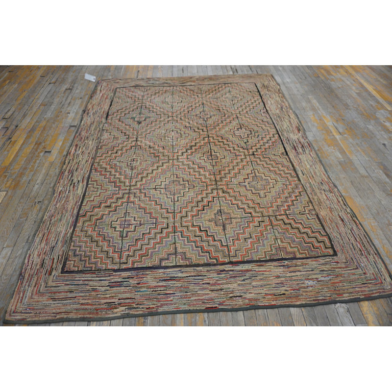 Antique American Hooked America Allover Geometric - Loop Pile Rug