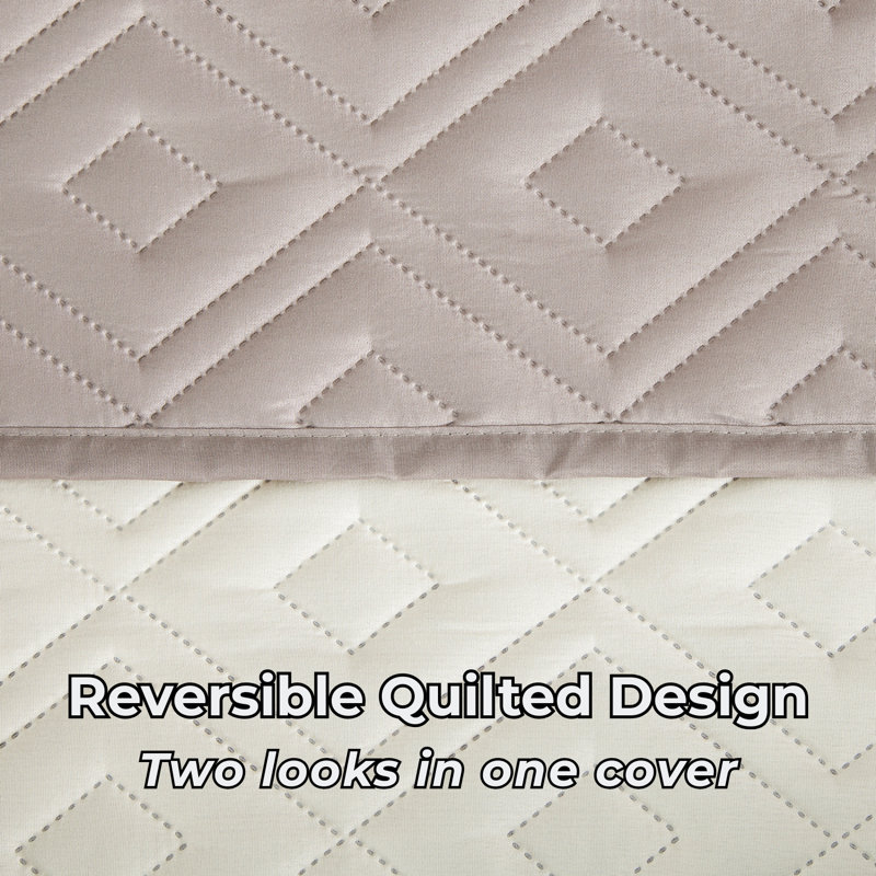 Waterproof Reversible Quilted Sofa Cover with Adjustable Straps, 2 SEATER, Beige & Cream