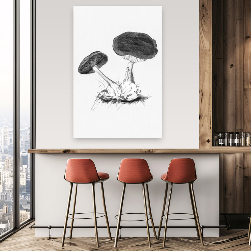 Affiche murale rétro vintage en noir et blanc représentant un champignon en toile violette., 60" H x 40" W