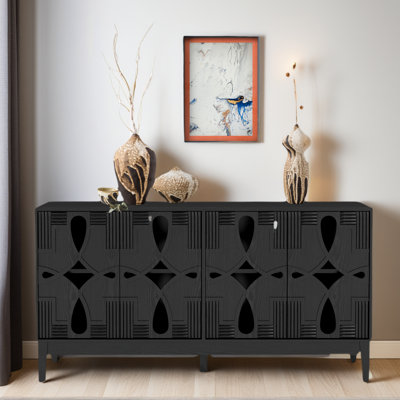 60" Mid-Century Media Console - 4-Door Buffet Cabinet with Adjustable Shelves