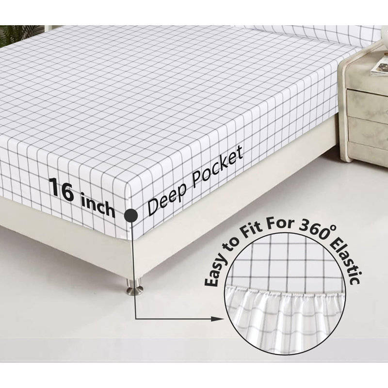 100% Cotton Sheets Sets Soft Crispy Percale Cooling Sheets 16 Inch Deep Pocket Bed Sheets, Queen Sheet Set with 2 Pillowcase