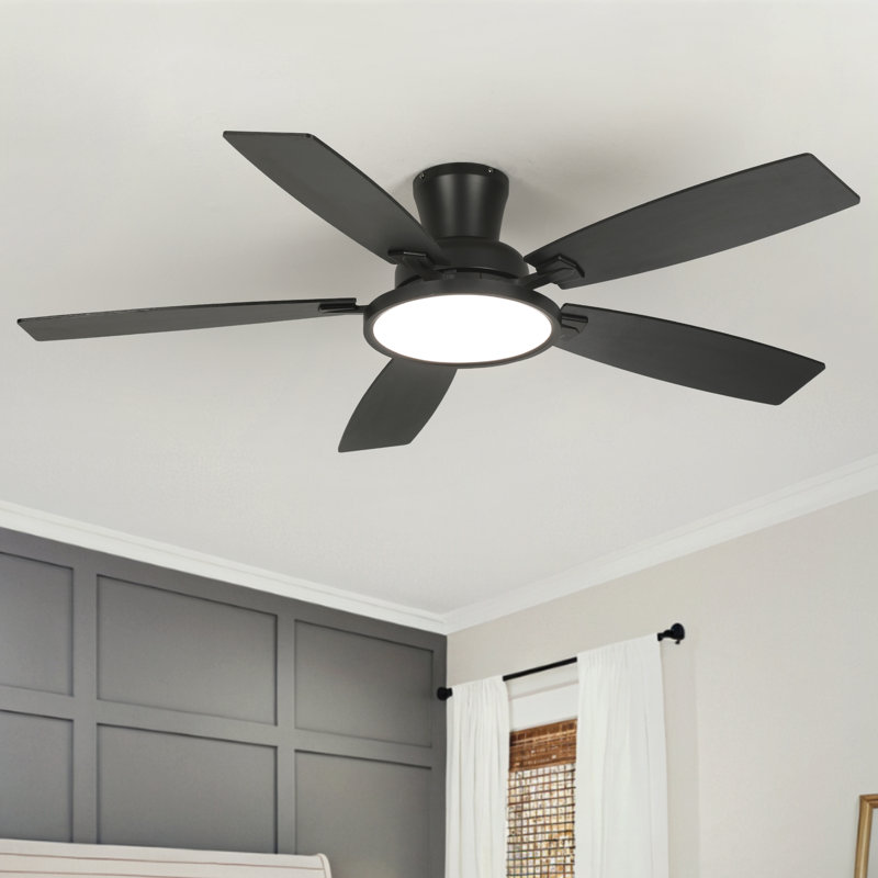 Karlena 52'' Ceiling Fan With Led Lights And Remote Control, Black with Black/Brown Blades