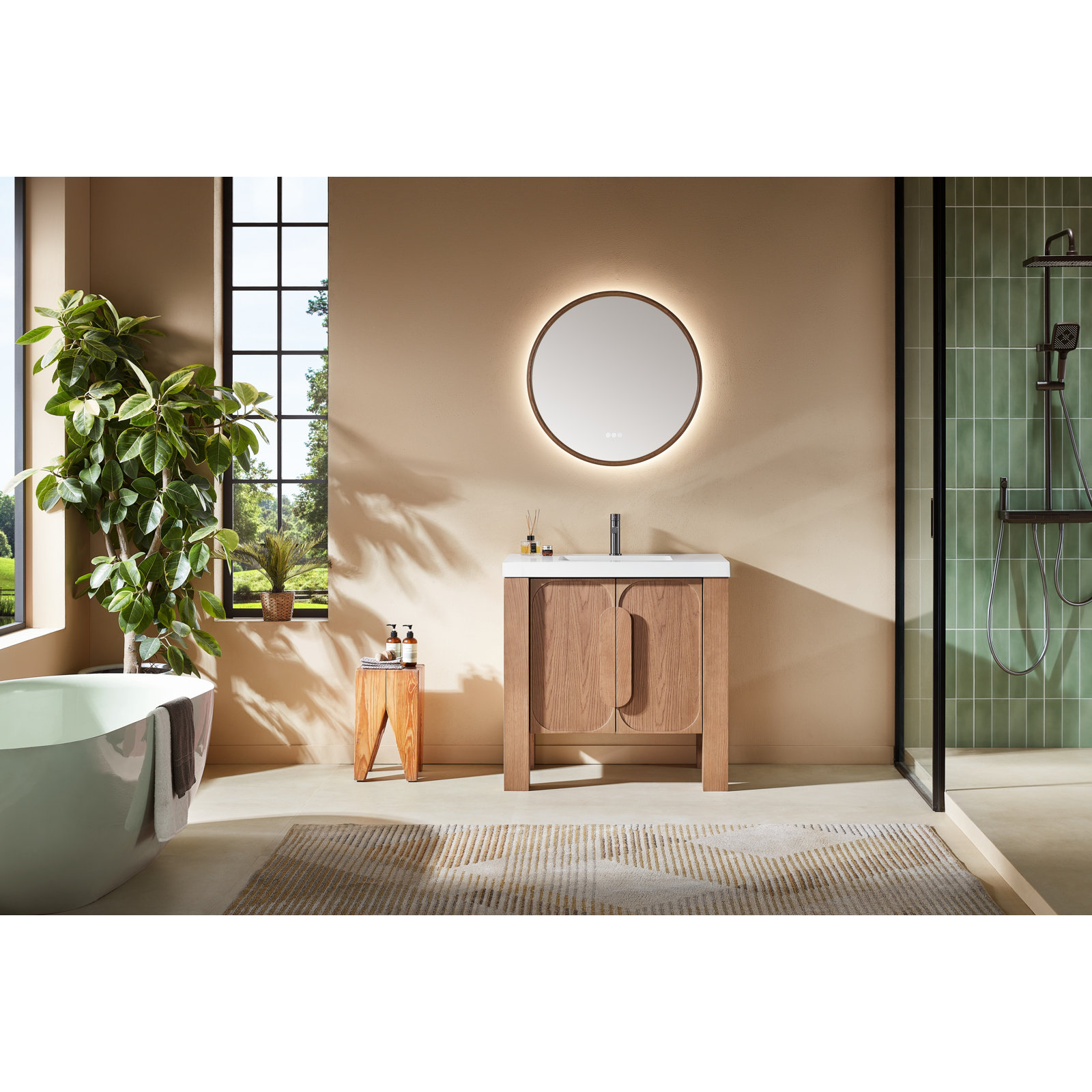Munich 36" Single Vanity, White, Natural