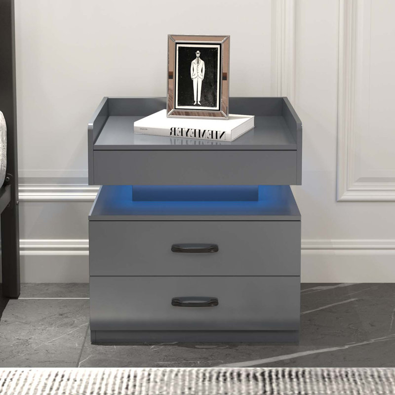 Table de bout, table de chevet, table de chevet avec bande de lumière DEL réglable, Gris