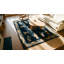 Tapis bleu antique en laine noué à la main petit motif rectangulaire chinois des années 1920