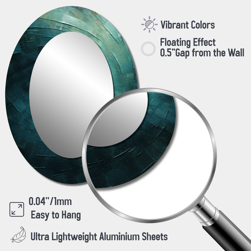 Teal Twisting Tranquility Spiral I - Blue Oval Wall Mirror Decor, 40" x 30"