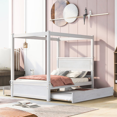 Modern Canopy Bed With Trundle And Practical Storage Solutions Wood Space