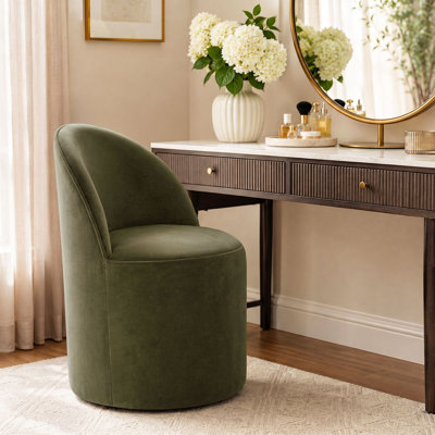 Fully assembled Velvet Upholstered Swivel Small Vanity Chair With Hidden Casters