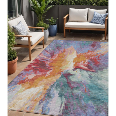 Tapis extérieur lavable abstrait orange 5 pi x 8 pi