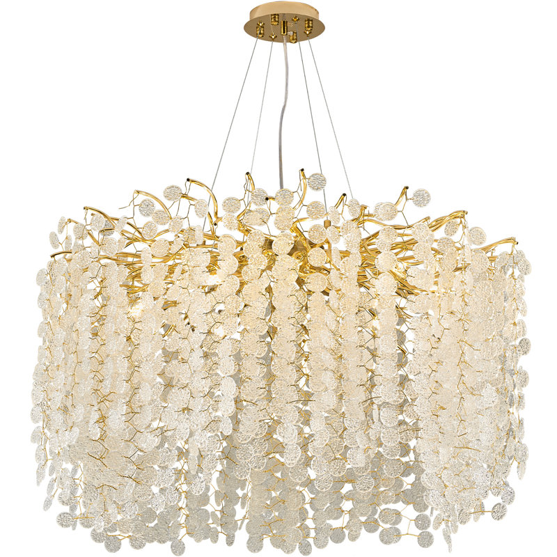 Akari Tree Branch Glass Art Gold Coin Chandelier Lighting, D32"