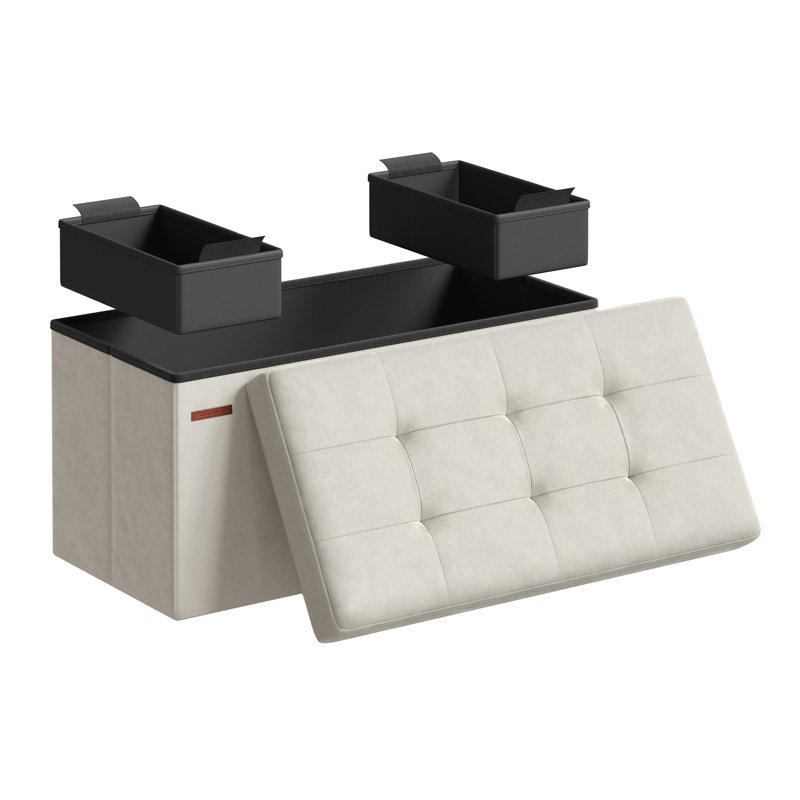 Rikkia 76cm Wide Velvet Tufted Rectangle Solid Colour Standard Ottoman with Storage, Beige