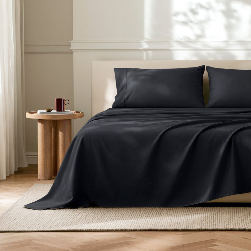 Drap de luxe ultra doux, Drap plat de taille double, Noir