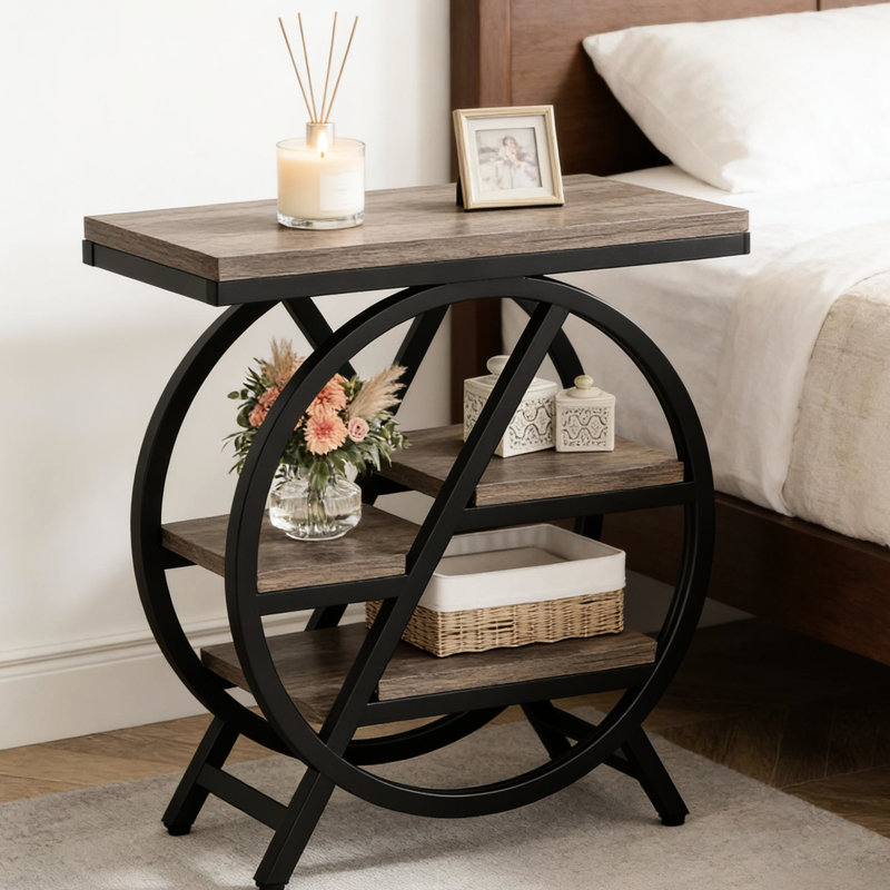 Industrial Bedside Table With 4 - Tier Storage, Suitable For Apartments Side Unique Design, Perfect Small And Limited Spaces